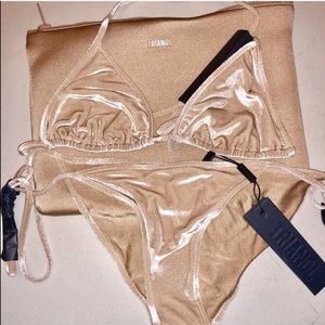 Authentic triangle bikini in tan
